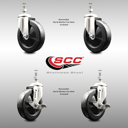 Service Caster 5 Inch 316SS Hard Rubber Wheel Swivel 10mm Threaded Stem Caster Brakes, 2PK SCC-SS316TS20S514-HRS-M1015-2-TLB-2